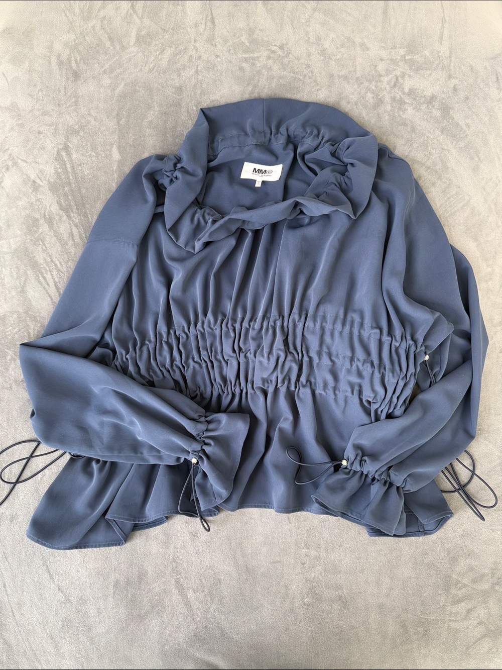 MM6 Maison Martin Margiela Dusty Blue Ruffled Shirred Waist Blouse